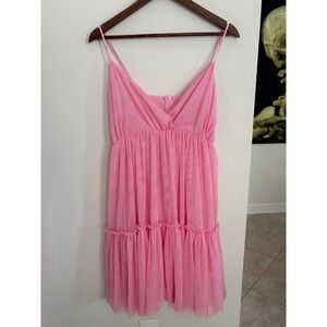 O. LILI SIdonio Pink Mini Dress Sleeveless Tiered Ruffle L Summer